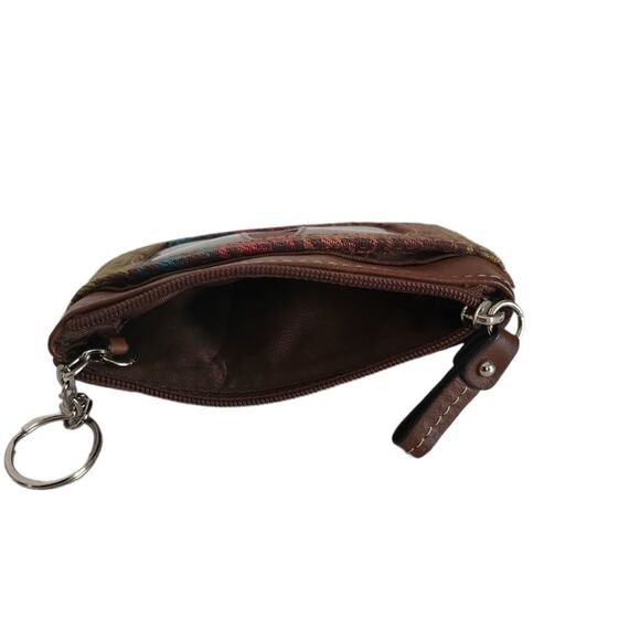 Fossil Brown Signature Leather & Canvas Mini Pouch Key Ring Wallet - Picture 3 of 6